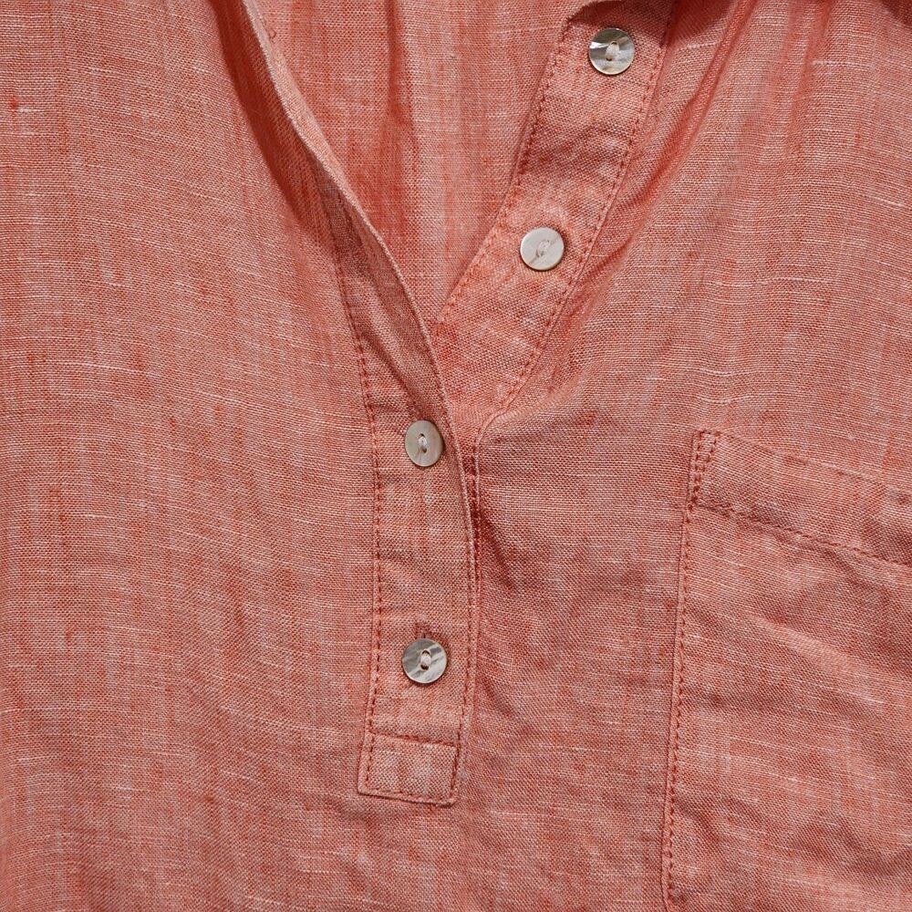 Jones & Co 100% Linen Popover Coral Long Tab Sleeve Coastal Shirt Plus Size 1X - Picture 6 of 11